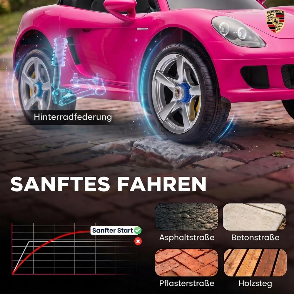 Vaikiškas elektromobilis Porsche Carrera GT su nuotoliniu valdymu, rožinis/juodas, 111,1 × 59 × 45 cm