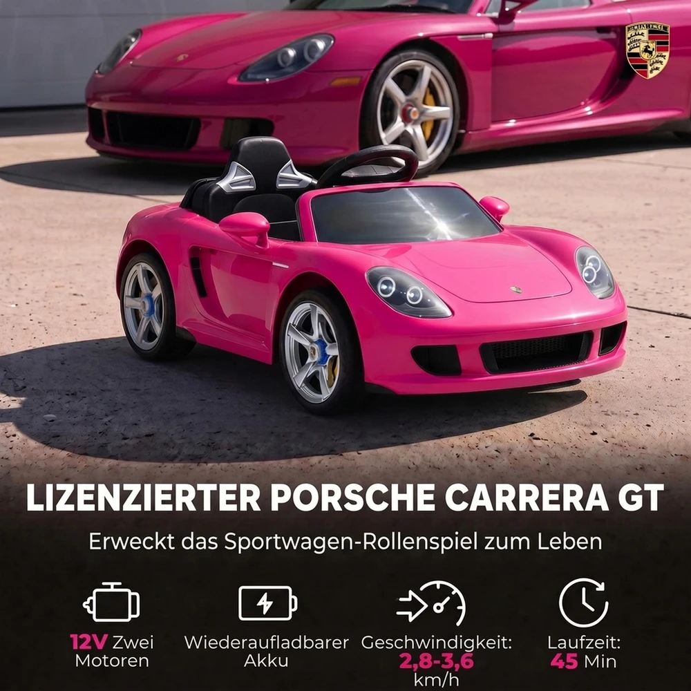 Vaikiškas elektromobilis Porsche Carrera GT su nuotoliniu valdymu, rožinis/juodas, 111,1 × 59 × 45 cm