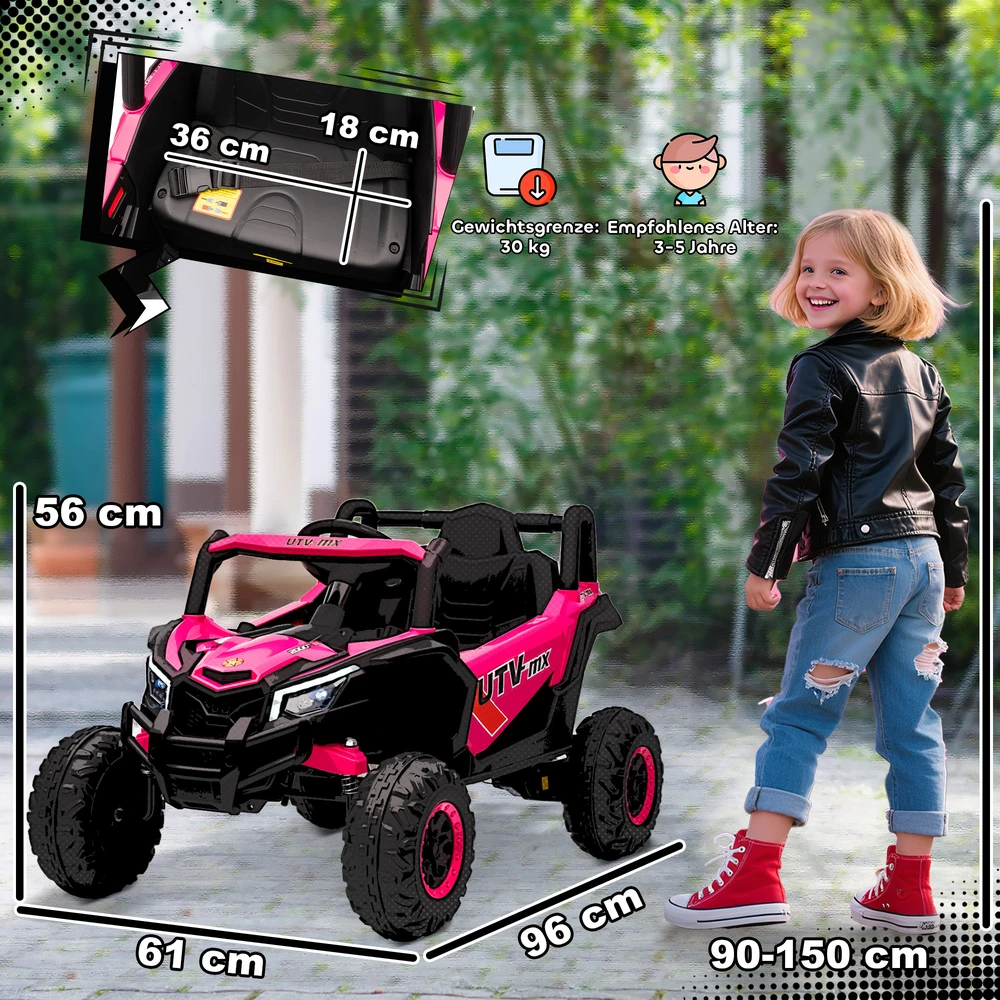 Vaikiškas elektromobilis su nuotolinio valdymo pultu ir 2 varikliais, rožinis, 96 × 61 × 56 cm