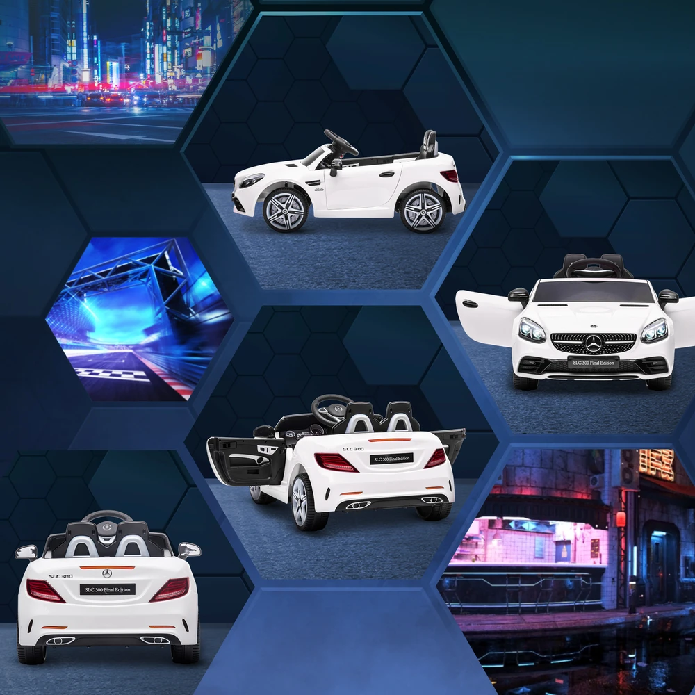 Aiyaplay Elektrinis automobilis vaikams nuo 3 metų, su nuotolinio valdymo pulteliu, LED žibintais, saugos diržu, garso signalu, muzika, baltos spalvos