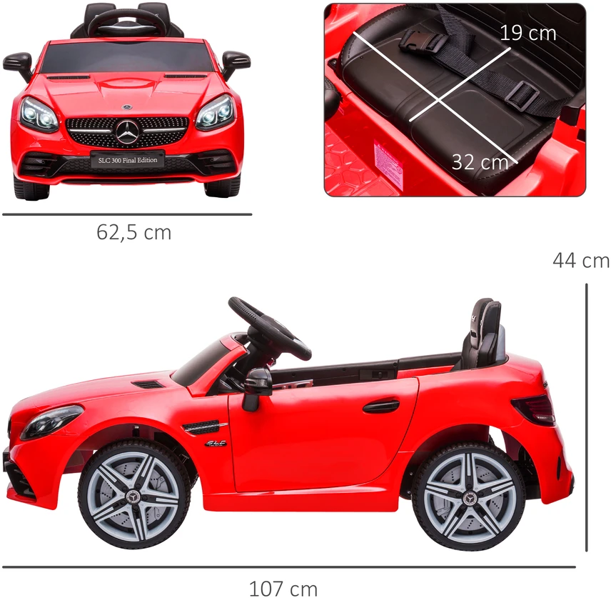 AIYAPLAY vaikiškas elektrinis automobilis, 12V vaikiškas automobilis su 2.4G nuotolinio valdymo pultu, muzikiniu USB, LED žibintais, elektrinis automobilis su garso signalu, saugos diržu, 3-5 km/h, skirtas 3-6 metų vaikams, raudonos spalvos