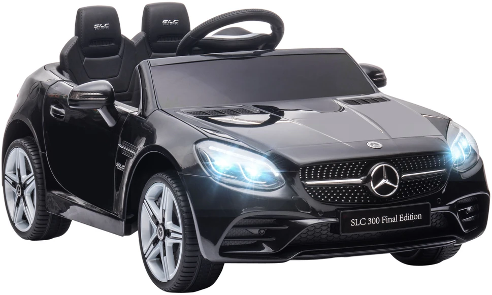 AIYAPLAY elektrinis automobilis vaikams nuo 3 metų, vaikiška transporto priemonė su nuotolinio valdymo pulteliu, LED žibintais, saugos diržais, garso signalu, muzika, juodos spalvos