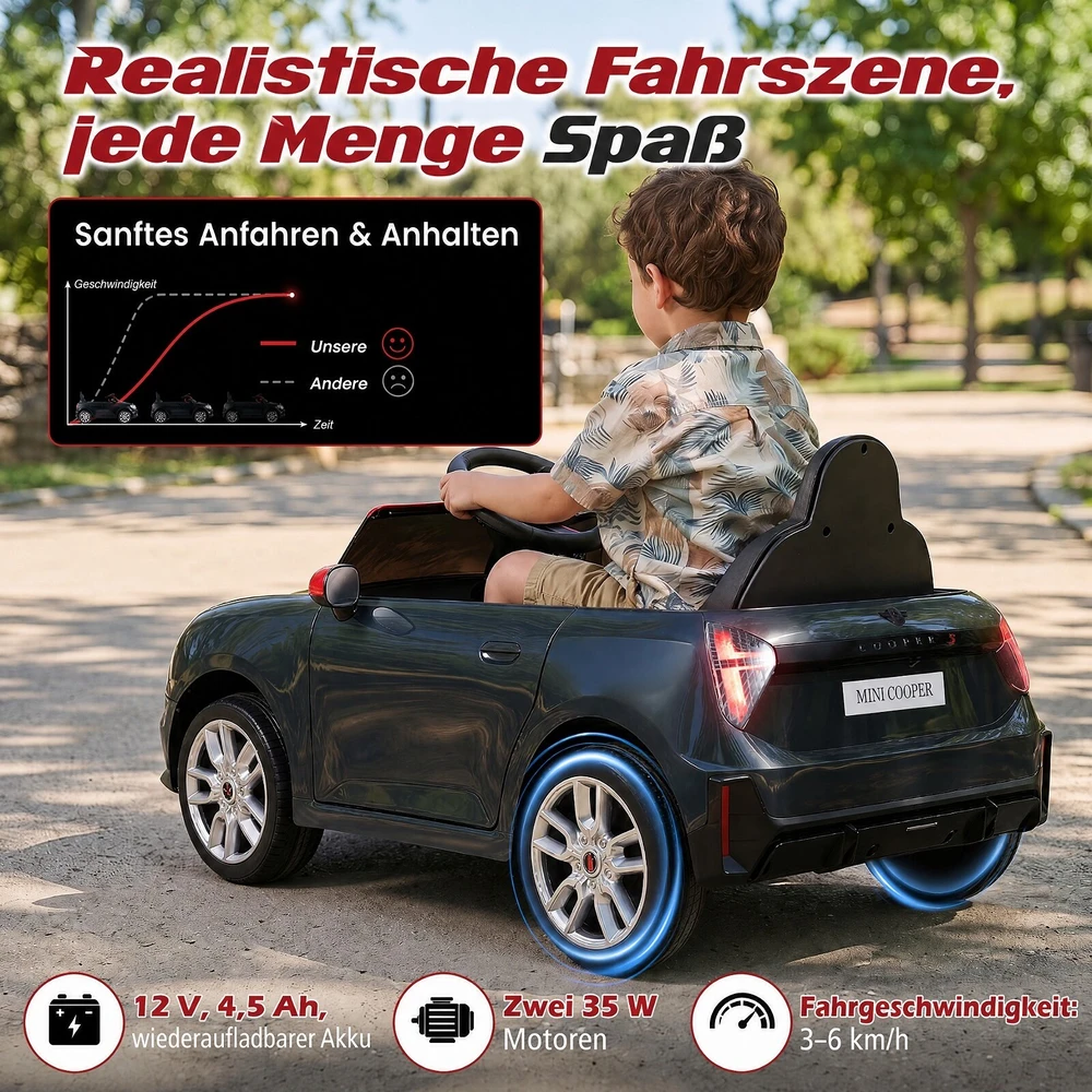 Vaikiškas elektromobilis su nuotoliniu valdymu, juodas, 97 × 55 × 48 cm