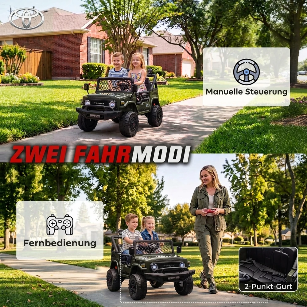 Vaikiškas elektromobilis „Toyota FJ“ su nuotoliniu valdymu, tamsiai žalias ir juodas, 122 × 86 × 88 cm