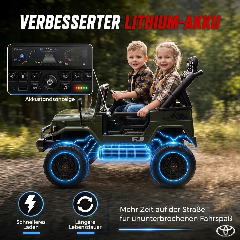 Vaikiškas elektromobilis „Toyota FJ“ su nuotoliniu valdymu, tamsiai žalias ir juodas, 122 × 86 × 88 cm