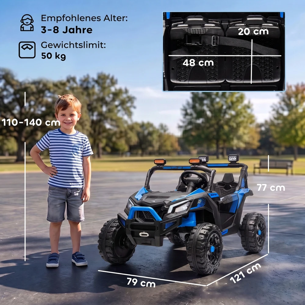 Vaikiškas elektromobilis UTV, dvivietis, 2 × 120 W, mėlynas ir juodas, 121 × 79 × 77 cm