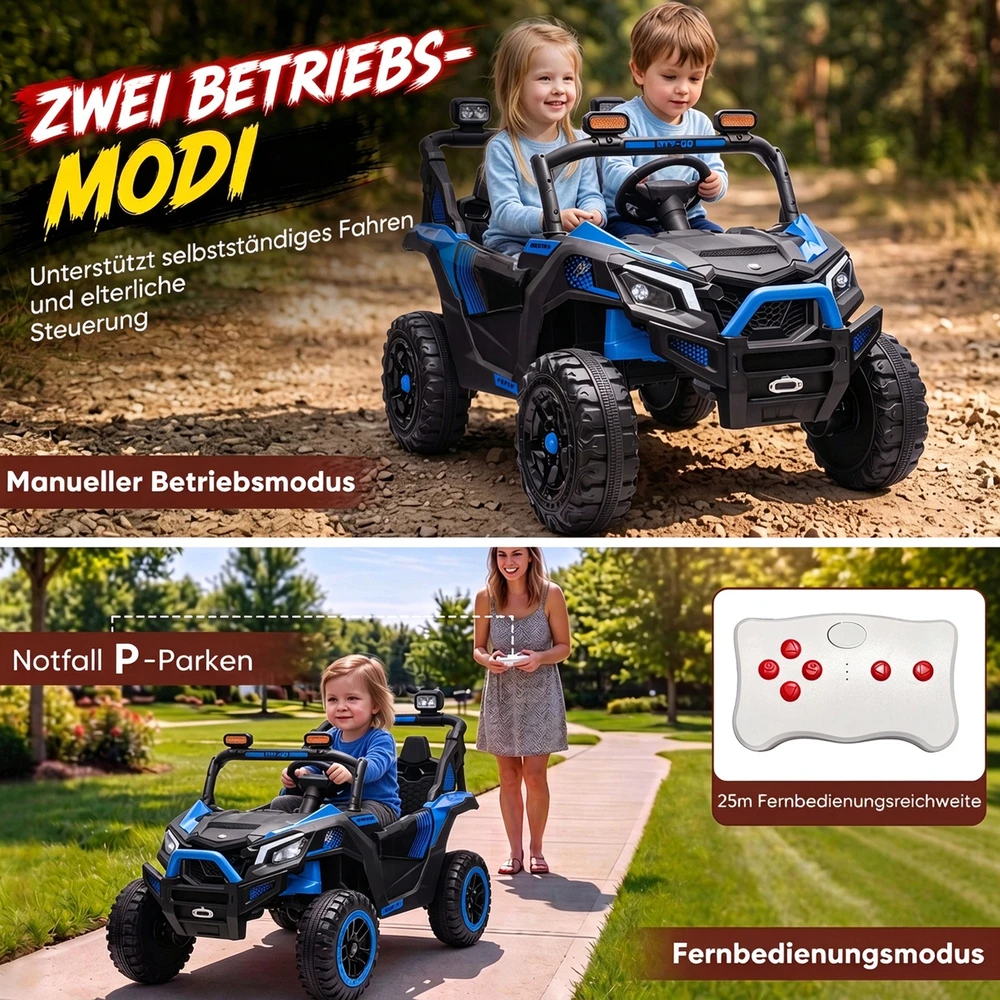Vaikiškas elektromobilis UTV, dvivietis, 2 × 120 W, mėlynas ir juodas, 121 × 79 × 77 cm