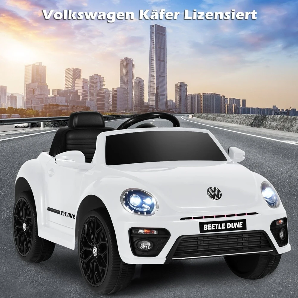 Vaikiškas elektromobilis Volkswagen Beetle su nuotoliniu valdymu, baltas, 94 × 55,5 × 47 cm