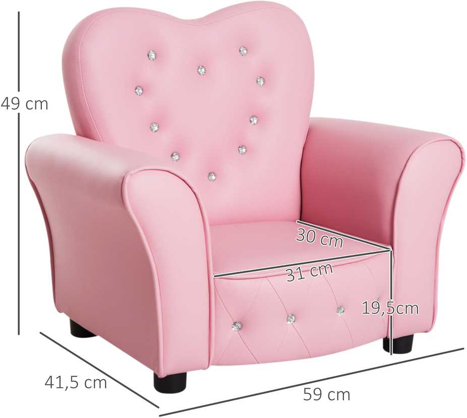 HOMCOM vaikiškas fotelis Princesė, širdelės formos vaikiškas krėslas, rožinis, patogus fotelis vaikų kambariui, I59xP41,5xA49cm