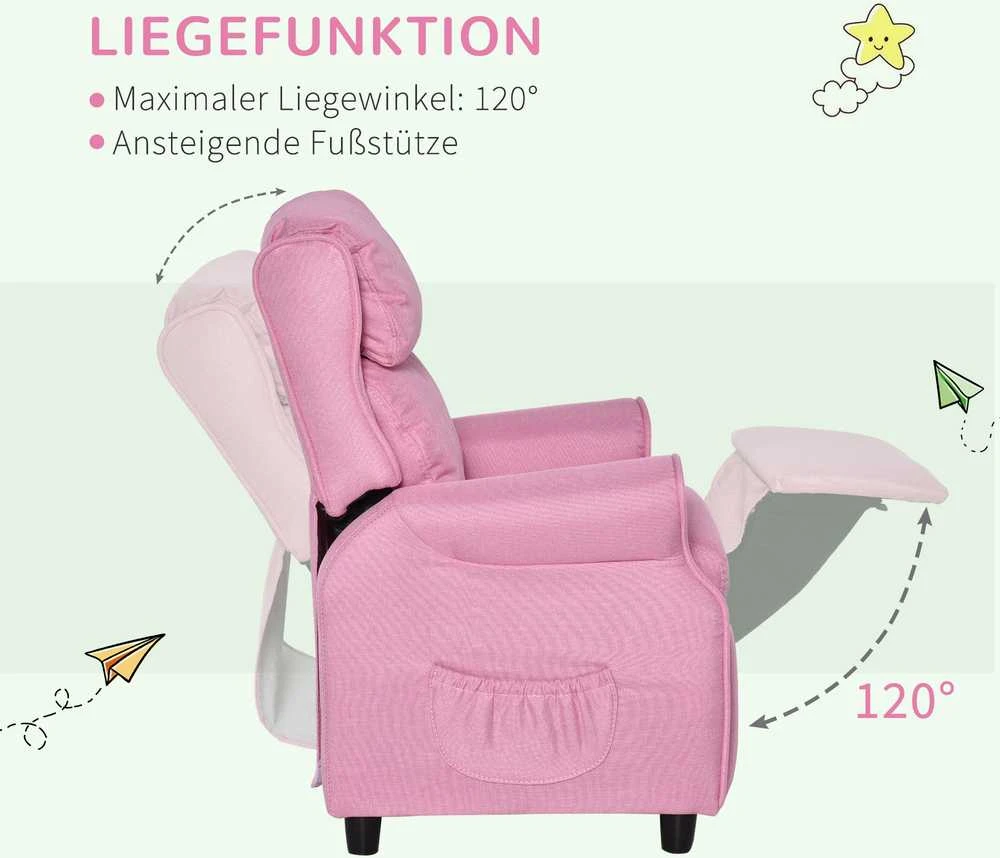 Reguliuojama vaikiška sofa HOMCOM su kojų atrama, patogus vaikiškas fotelis 3–5 metų vaikams, rožinė, 58x53x70 cm, puikiai tinka berniukams ir mergaitėms