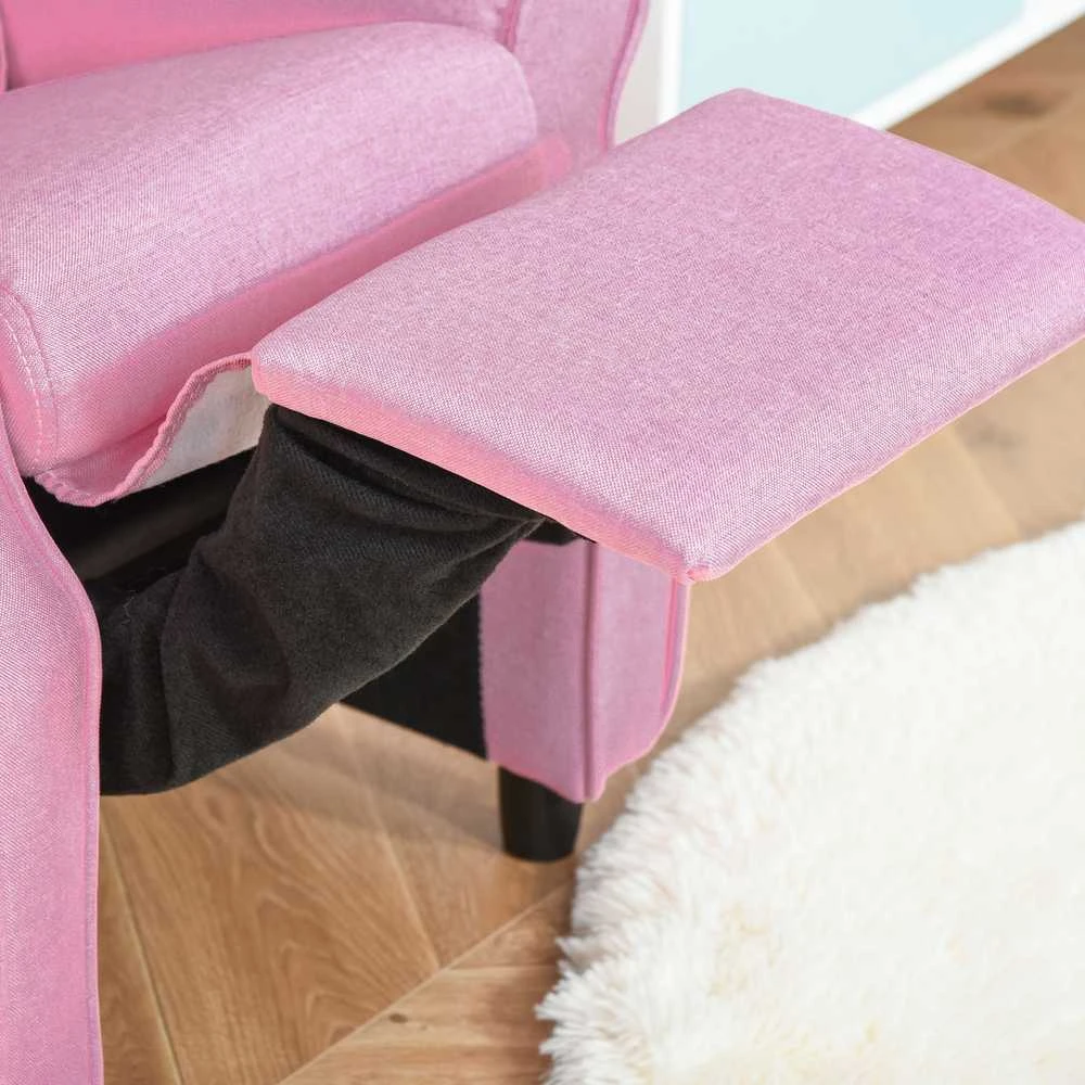 Reguliuojama vaikiška sofa HOMCOM su kojų atrama, patogus vaikiškas fotelis 3–5 metų vaikams, rožinė, 58x53x70 cm, puikiai tinka berniukams ir mergaitėms