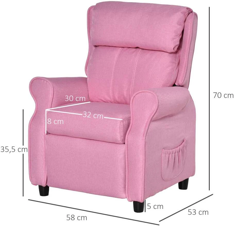 Reguliuojama vaikiška sofa HOMCOM su kojų atrama, patogus vaikiškas fotelis 3–5 metų vaikams, rožinė, 58x53x70 cm, puikiai tinka berniukams ir mergaitėms