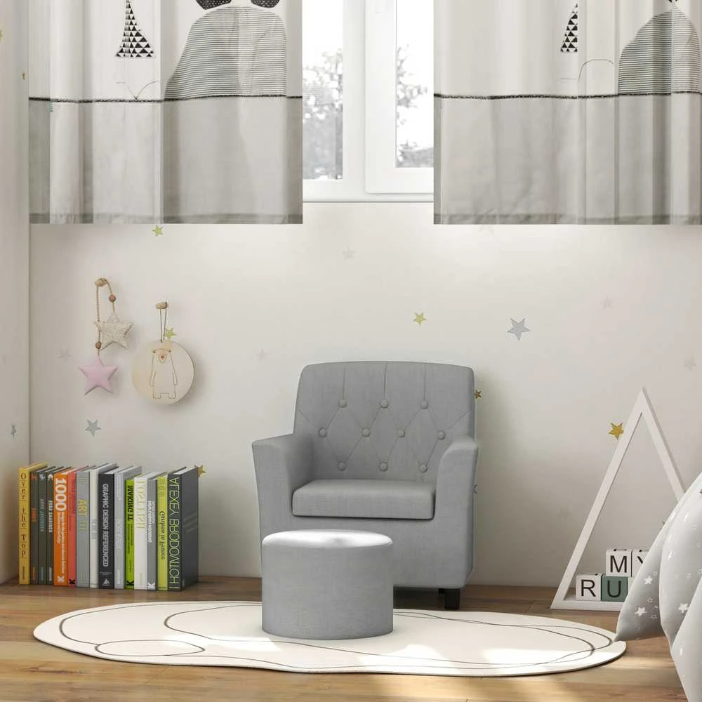 AIYAPLAY vaikiškas fotelis, vaikiška sofa su pakoja, vaikiškas baldų komplektas nuo 18 mėnesių, lininio audinio išvaizda, eukalipto mediena, pilka, 45 x 43 x 50,5 cm