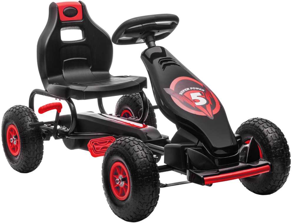 HOMCOM vaikiškas kartingas, reguliuojama sėdynė, pedalinis automobilis su guminiais ratais ir rankiniu stabdžiu, skirtas 5–12 metų vaikams, lauko pramogoms, raudona ir juoda spalva