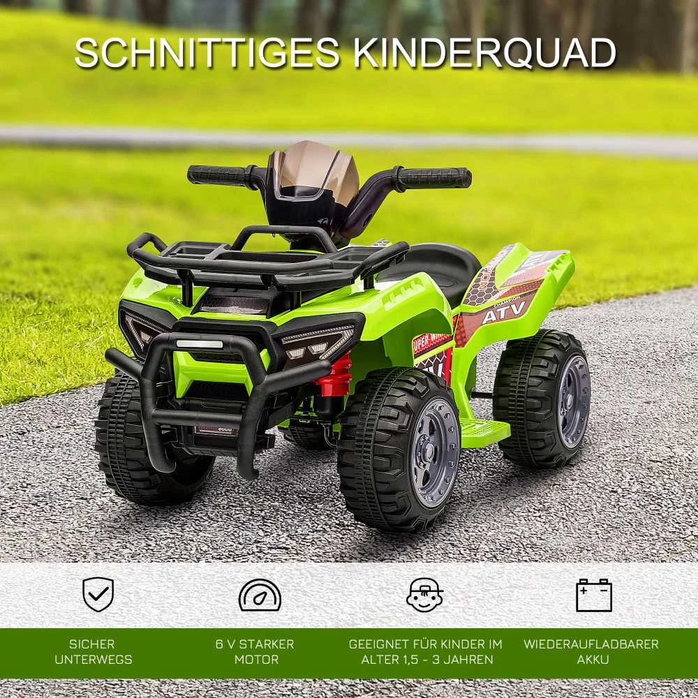 HOMCOM mini elektrinis keturratis vaikams, ATV vaikiškas automobilis su priekiniu žibintu, vaikiškas motociklas 18-36 mėnesių vaikams, žalias