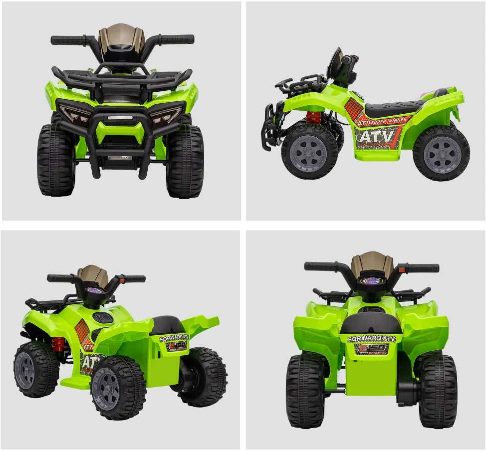 HOMCOM mini elektrinis keturratis vaikams, ATV vaikiškas automobilis su priekiniu žibintu, vaikiškas motociklas 18-36 mėnesių vaikams, žalias