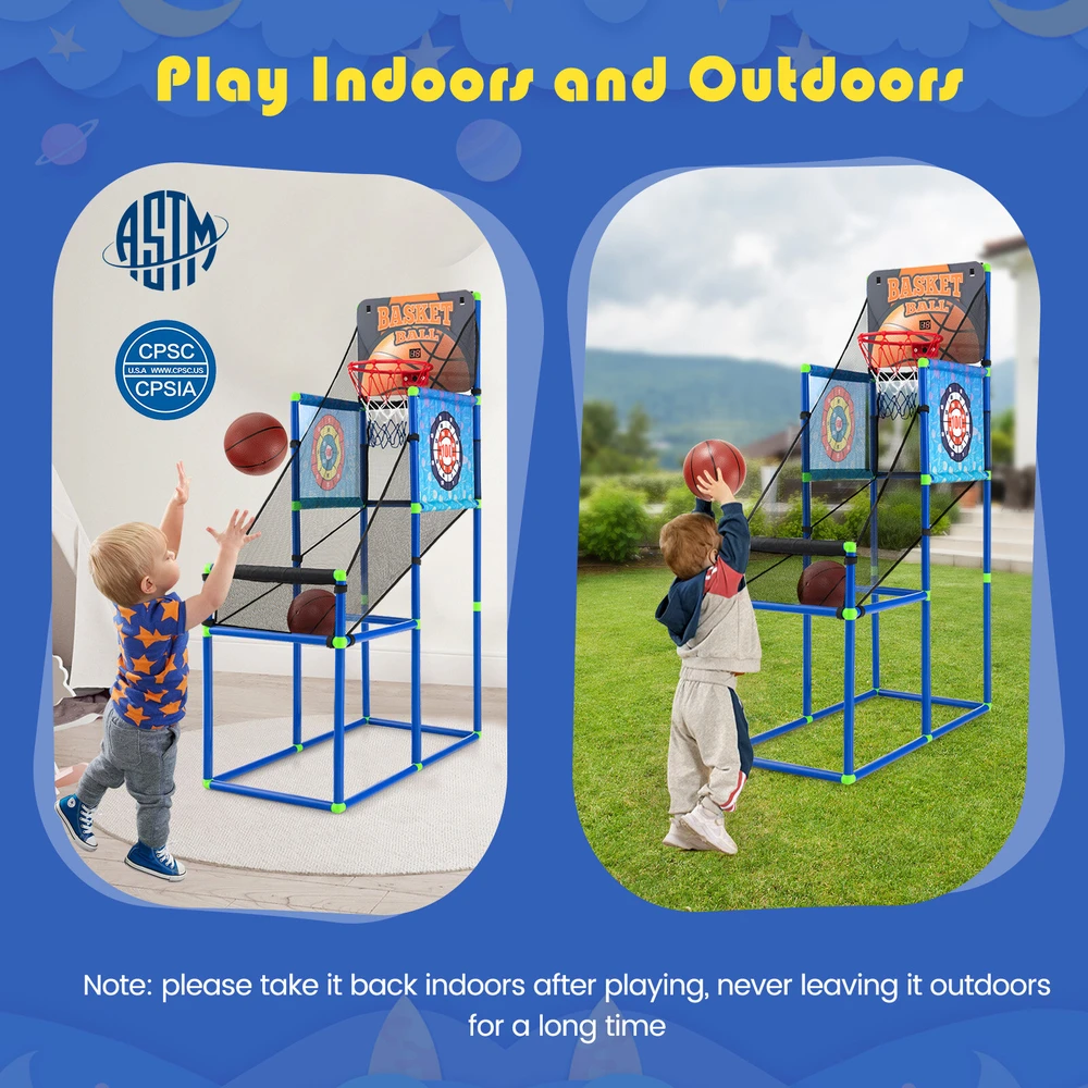 Vaikiškas krepšinio žaidimas „2 viename“ su elektronine rezultatų lentele, mėlynas, 90,2 × 41,9 × 134,6 cm