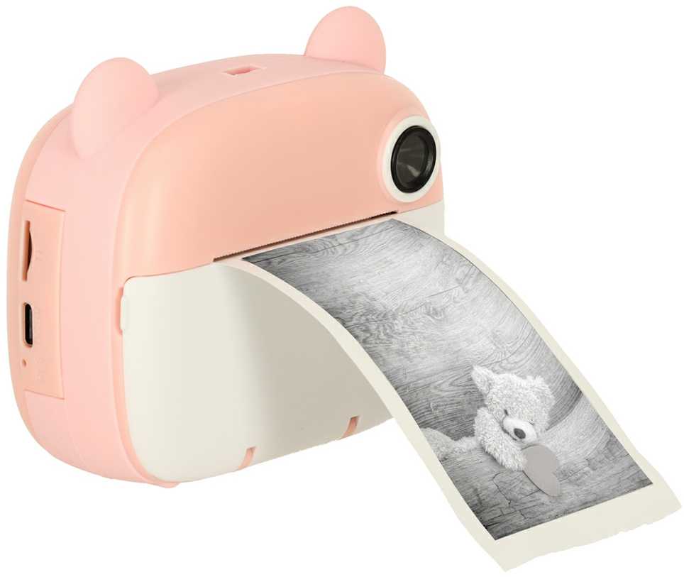 Vaikiškas momentinis fotoaparatas Ikonka iko-KX3573_1, Rožinio meškiuko dizainas