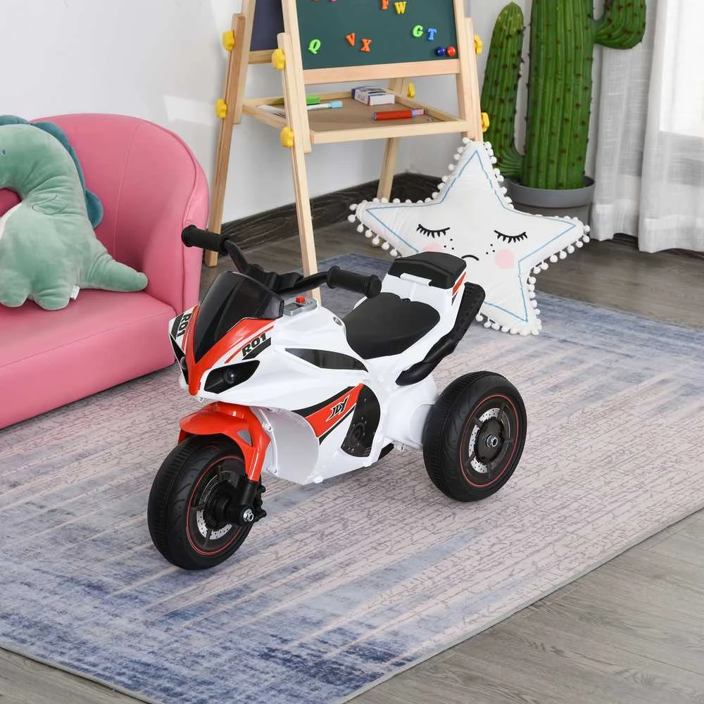HOMCOM vaikiškas motociklas-paspirtukas, vaikiška transporto priemonė su muzika, 18-36 mėnesių vaikams, baltas, 74x39x48 cm