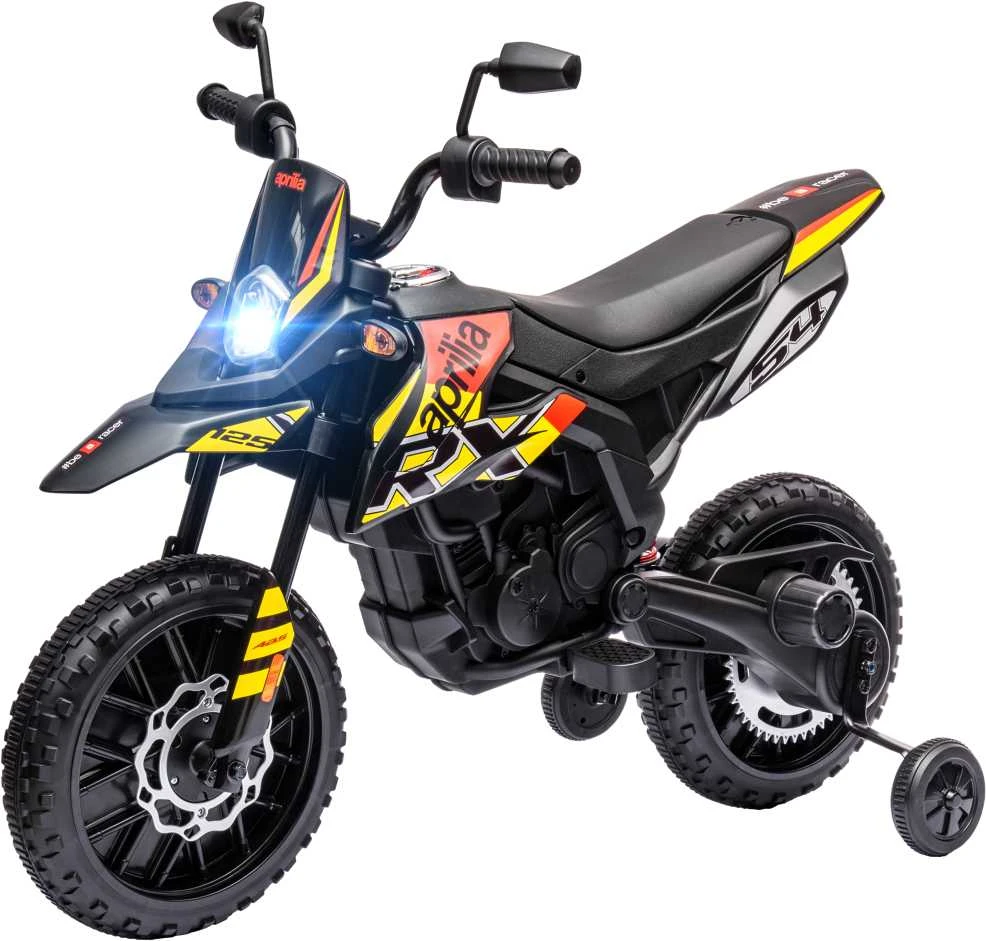 AIYAPLAY elektrinis motociklas vaikams, 12 V vaikiškas motociklas su muzika, 6 km/h vaikiška transporto priemonė su nuimamais pagalbiniais ratukais, 12 colių plastikinės padangos, 3–8 metų vaikams, maks. 30 kg, geltonas