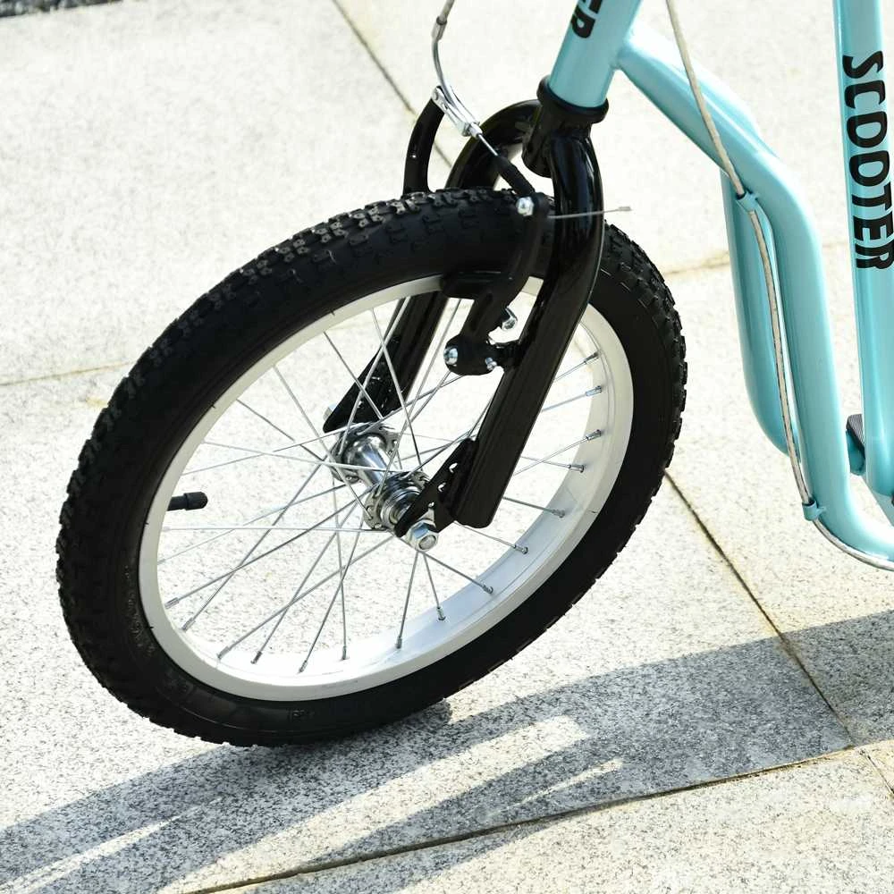 HOMCOM paspirtukas vaikams nuo 5 metų, kickboard su 16/12 colių pripučiamais ratais, mėlynas, 135 x 58 x 88-94 cm