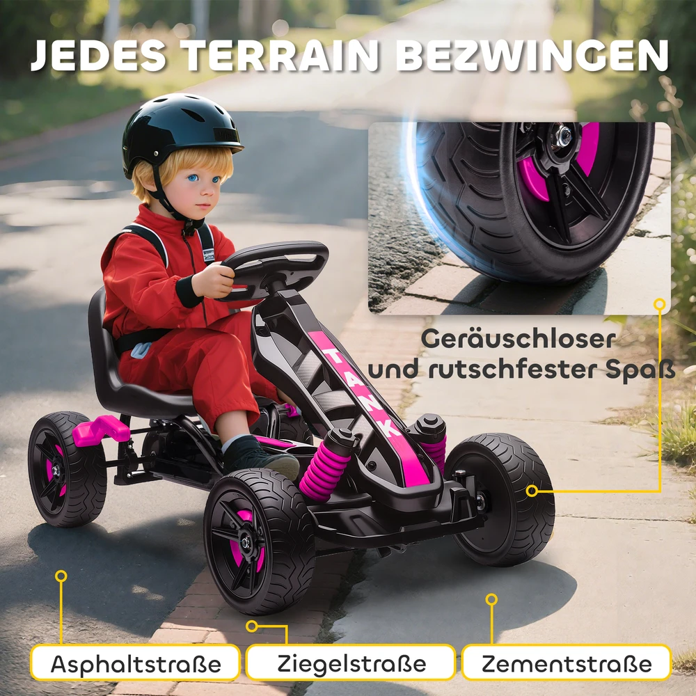 Vaikiškas pedalinis kartingas su laisvosios eigos sistema ir stabdžiu, rožinis, 100 × 59 × 60,5 cm