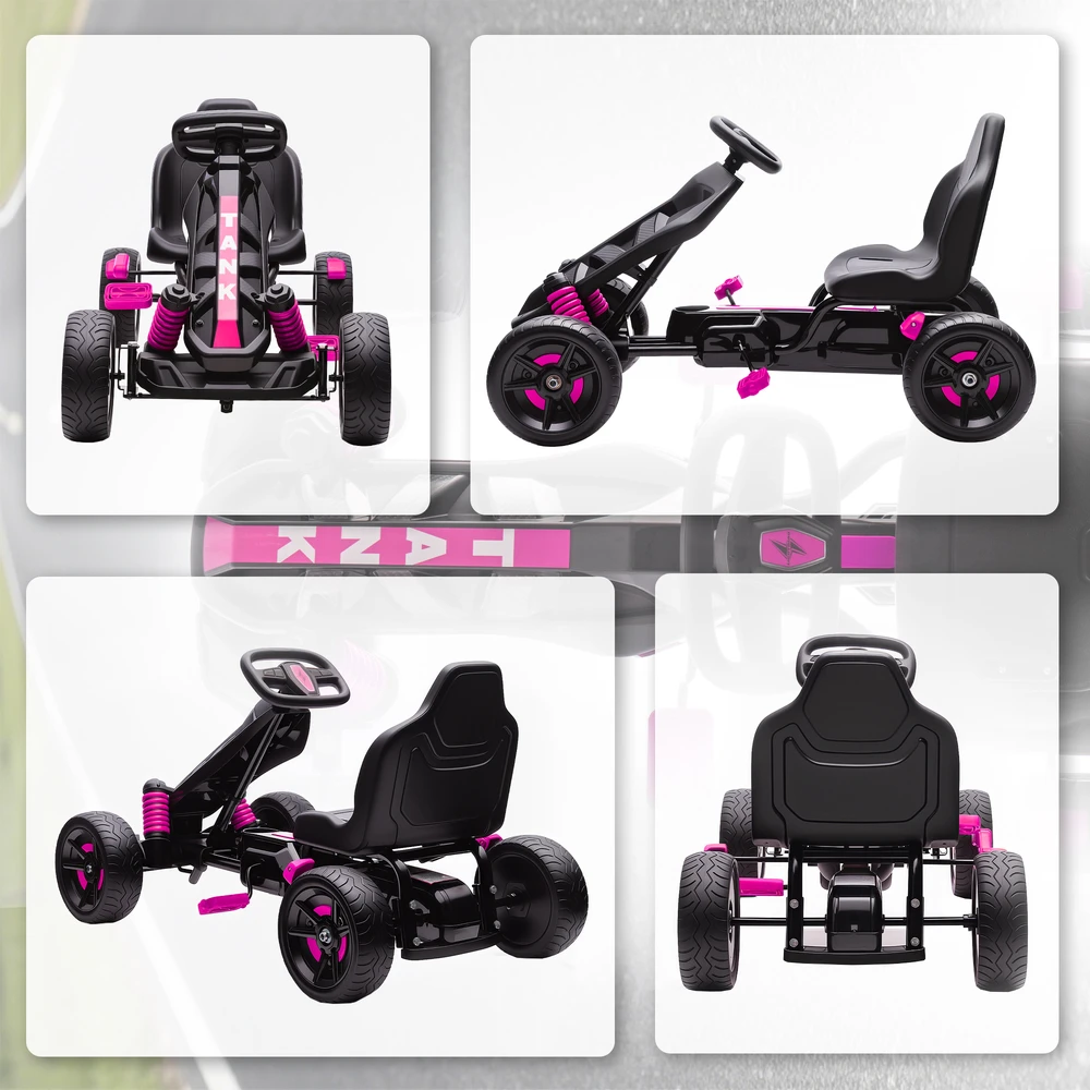 Vaikiškas pedalinis kartingas su laisvosios eigos sistema ir stabdžiu, rožinis, 100 × 59 × 60,5 cm