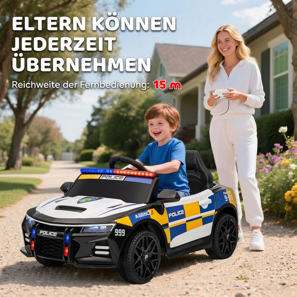 Vaikiškas policijos elektromobilis su nuotolinio valdymo pultu, 96 × 60 × 45 cm