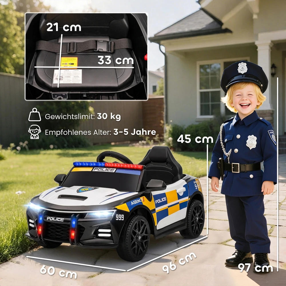 Vaikiškas policijos elektromobilis su nuotolinio valdymo pultu, 96 × 60 × 45 cm