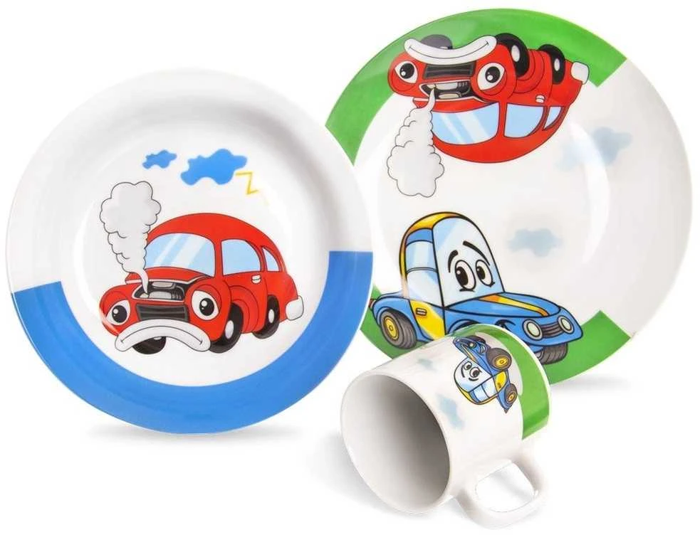 Orion Vaikiškų indų rinkinys porcelianas AUTO 3 vnt. (puodelis, lėkštė, dubuo)