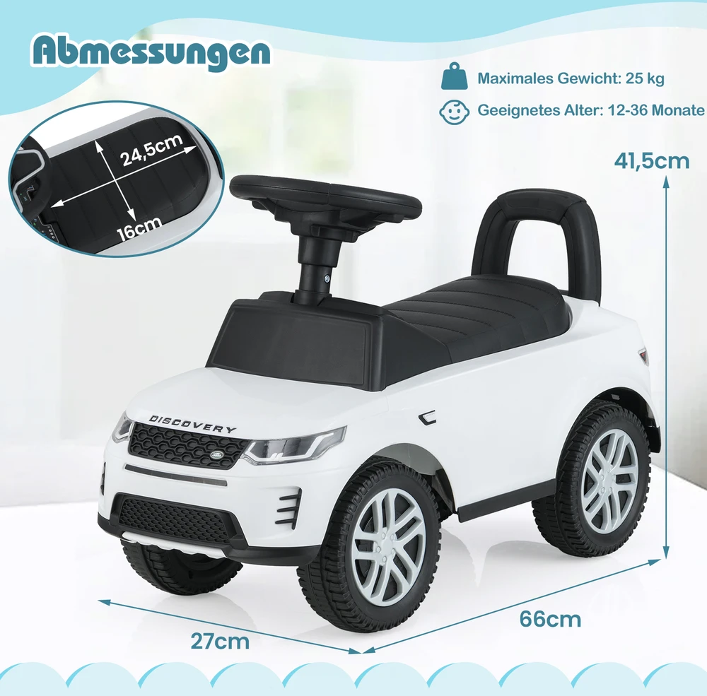 Vaikiškas stumdomas automobilis Baltas