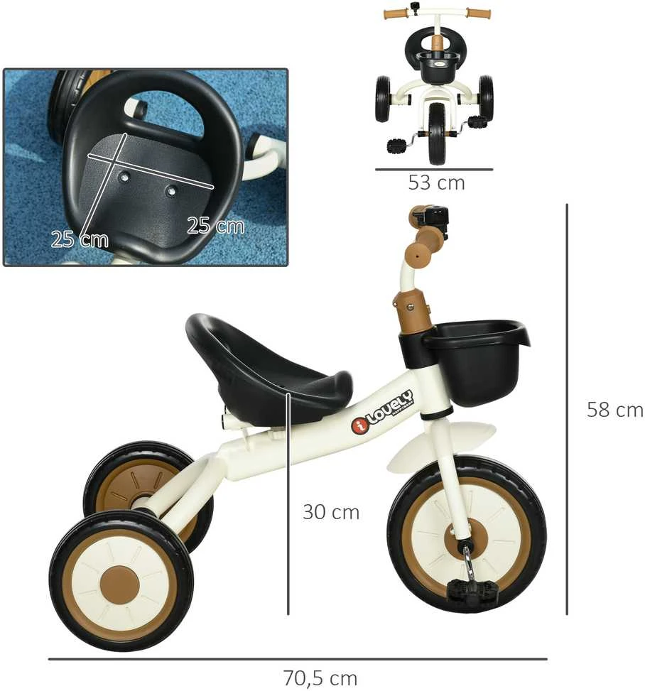 AIYAPLAY triratukas, vaikiškas dviratis su reguliuojama sėdyne, paspirtukas su krepšeliu, skambučiu, vaikiškas dviratis su pedalais, dviratukas vaikams nuo 2-5 metų