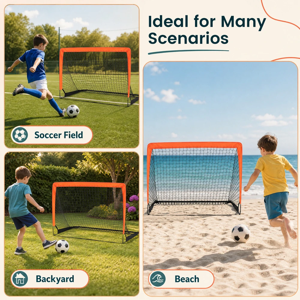 Vaikiški futbolo vartai su stiklo pluošto lankais, sulankstomi, oranžiniai, 120 × 96 × 96 cm, 2 vnt.