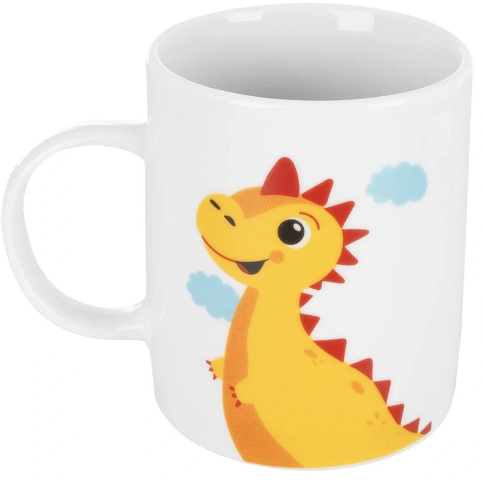 Vaikiškų indų rinkinys, porcelianinis, su dinozaurų motyvu, įvairiaspalvis, 3 vnt.