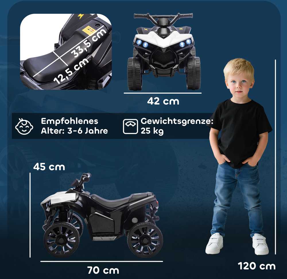 Vaikų elektrinis keturratis baltas