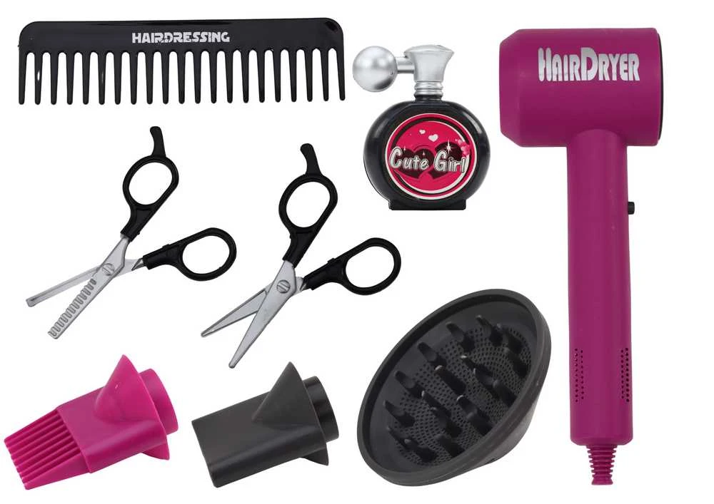Lean Toys Vaikų kirpyklos rinkinys su plaukų džiovintuvu, 10 dalių