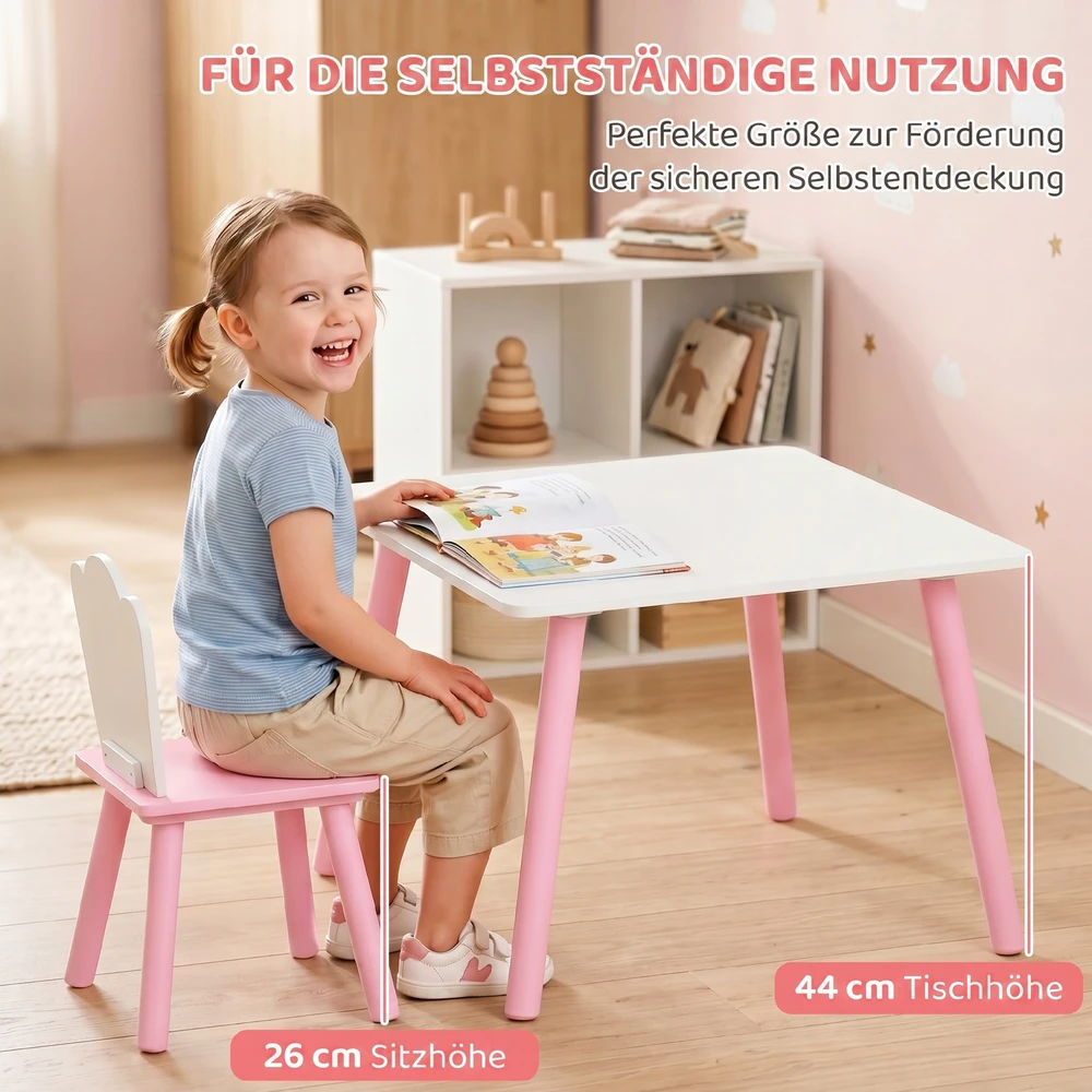 Vaikų stalas ir kėdės Rožinė ir balta 3 vnt.