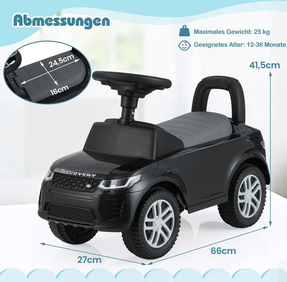 Vaikų stumdomas automobilis Juodas