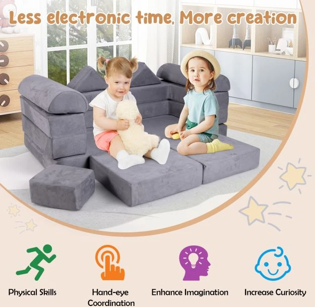 Vaikų žaidimų sofa Pilka 9 vnt.