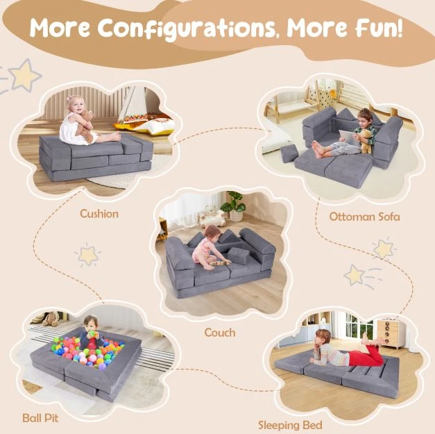 Vaikų žaidimų sofa Pilka 9 vnt.