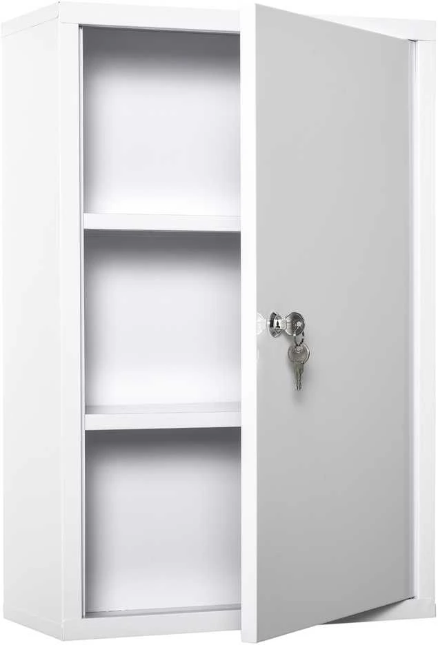 kleankin pirmosios pagalbos vaistinėlė, medicininė spintelė, 3 skyriai, rakinama, plieninė, balta, 40x18x60 cm