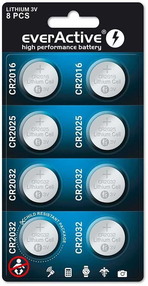 Mygtukinės Baterijos - Everactive 4 X CR2032, 2 X CR2025, 2 X CR2016