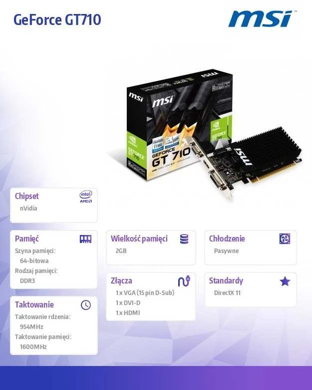 Vaizdo plokštė MSI GeForce GT 710 2GD3H LP
