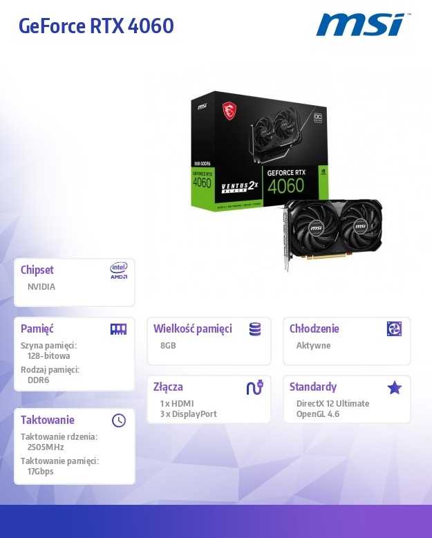 Vaizdo plokštė MSI GeForce RTX 4060 VENTUS 2X BLACK 8G OC GDDR6