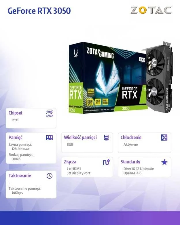 Vaizdo plokštė ZOTAC GEFORCE RTX 3050 ECO/8GB GDDR6