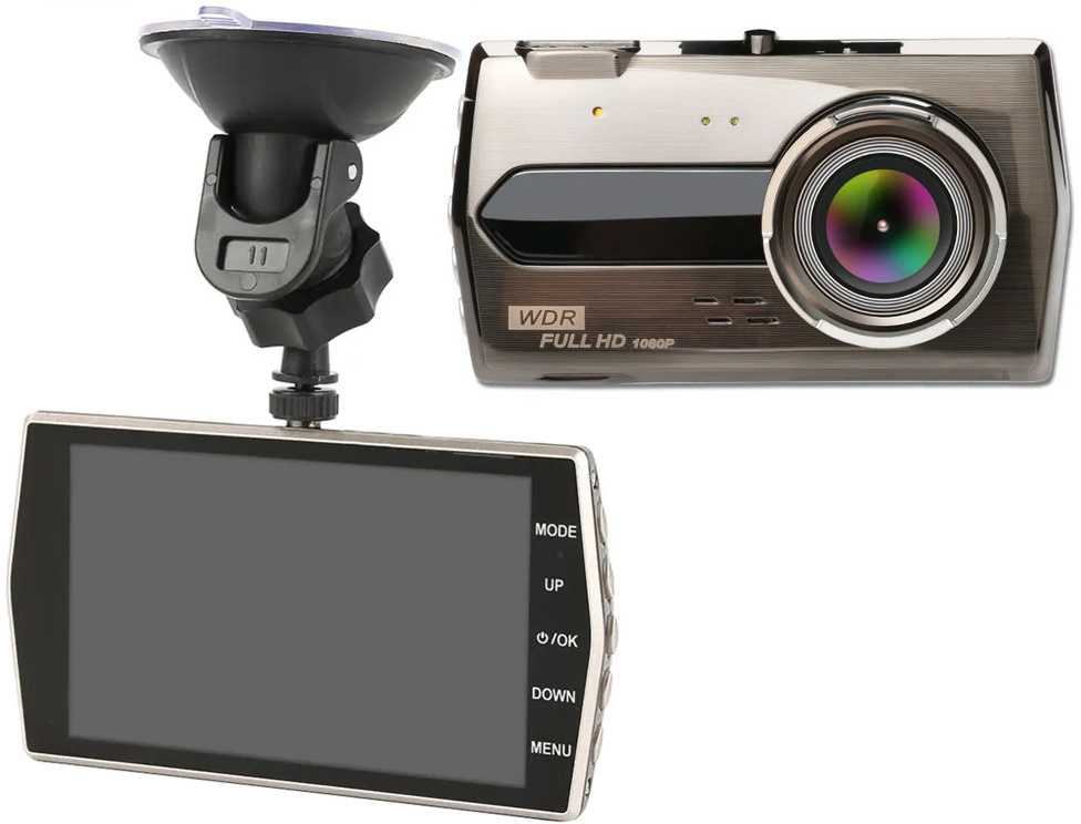 Vaizdo registratorius su LCD ekranu ir galinio vaizdo kamera