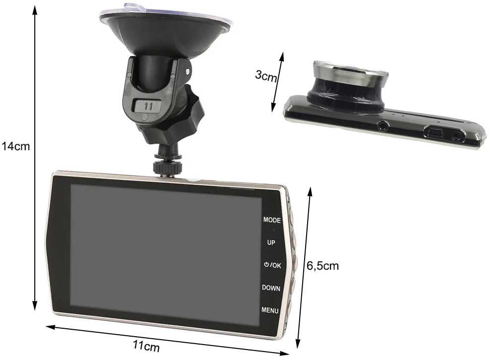Vaizdo registratorius su LCD ekranu ir galinio vaizdo kamera