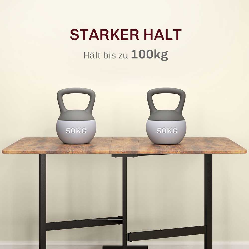 HOMCOM Sulankstomas valgomojo stalas Virtuvės stalas su ratukais, stabdžiai 4-6 žmonėms, sulankstomas stalas mažoms patalpoms, virtuvei, pakraunamas iki 100 kg, 120 x 80 x 73 cm, kaimiškos rudos spalvos