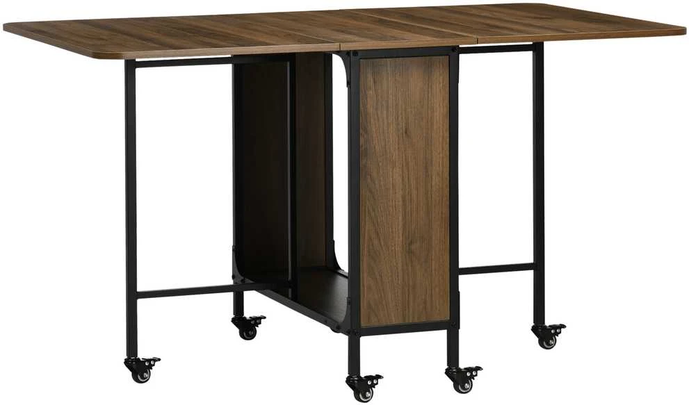 HOMCOM sulankstomas pietų stalas, mobilus, 6 vietų, su lentyna, mažoms erdvėms, iki 50 kg, 130x80x74 cm, šviesiai rudas