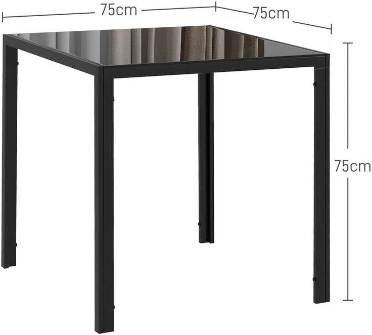 HOMCOM valgomasis stalas, kvadratinis virtuvinis stalas 4 asmenims, grūdinto stiklo stalas, išlaikantis iki 80 kg, virtuvei, valgomajam, 75 x 75 x 75 cm, juodas